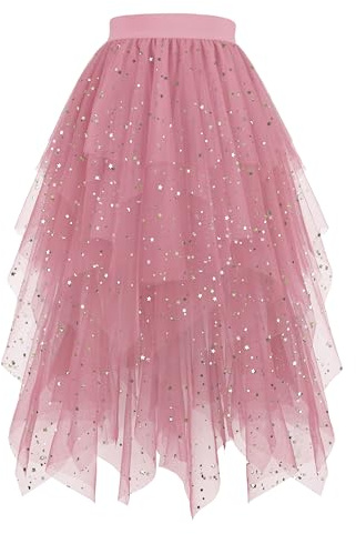 Hanpceirs Damen Tüll Röcke A-Linie Midi Tutu Rock | High Low Layered Puffy Fee Röcke, Unregelmäßiger Tutu Rock, Halloween Costumes, Cosplay Skirts, Mesh Skirts, Karnival Costume