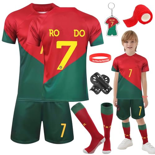 Heartsking Kids Soccer Kit - Home Away Jersey, Training Shirts, Shorts, Socks, Guard Plate, Keychain, Bracelets and Bandages - Football Gifts for Children