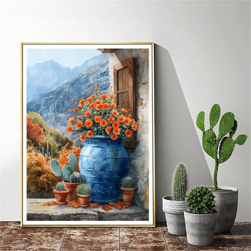 Malen Nach Zahlen Erwachsene Blume Malen Nach Zahlen kinder Kaktus Groß Malen-Nach-Zahlen DIY Set Erwachsene Anfänger Malen Nach Zahlen ab 9/10 Jahre Mädchen mit Pinsel und Acrylfarben 50x70cm C-172