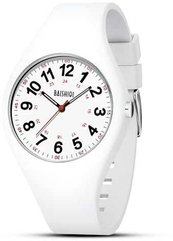 LN LENQIN Unisex Analog Quarz Uhren 30M Wasserdicht Krankenschwester Uhren mit Silikonband geeignet für Medizinstudenten/Krankenschwester/Doktoren (Weiß)