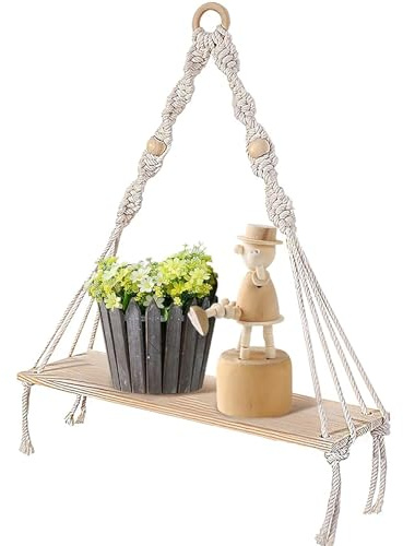 ERFGT Hängeregal aus Holz, mit Seil aus Holz, Hängeregal, Boheme-Dekoration, geeignet für Küchen, Schlafzimmer, Badezimmer, Wohnzimmer, Schlafsäle
