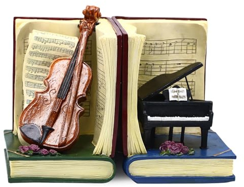 Vintage Violine Klavier Buchstützen, Einzigartige Musiknoten für Musikliebhaber, Heavy Duty Dekorative Regaldekoration