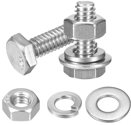 QUARKZMAN 20 Stück Sechskantschrauben, 304 Edelstahl 1/4-20 x 3/4 Sechskant Maschinenschrauben mit 1/4 Muttern und Unterlegscheiben für Bauwesen, Maschinenbau