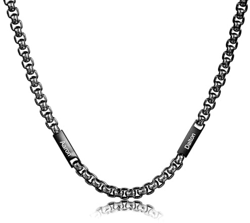 ALBERTBAND Collana da Uomo Personalizzata Collana in Acciaio inox con Nome Regalo per Uomo Festa del papà San Valentino Natale (Nero-2 nome)