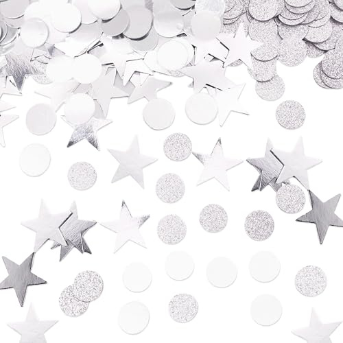 400 Pezzi Argento Coriandoli Glitterati, Coriandoli Rotondi E Coriandoli Stella, Coriandolis Carnevale Matrimonio Laurea Decorazione a Forma Di Stella Paillettes per Compleanno Matrimonio