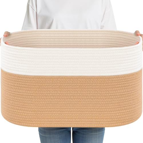 Otauoaea 65L Cesto Ropa Sucia, Cesta de Almacenamiento tejida Cestas Organizadoras,Contenedores para la Colada,Cesta de lavandería,Organizador de algodón,Cesta de la Manta Cestos,Yute y blanco