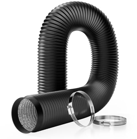 QiCrafe PVC Alu Abluftschlauch ø100mm 2.5m Flex-Schlauch mit 2 Edelstahl Schlauchschellen, 5-Schicht Lüftungsrohr für Mobile Klimaanlage, Trockner, Dunstabzugshaube