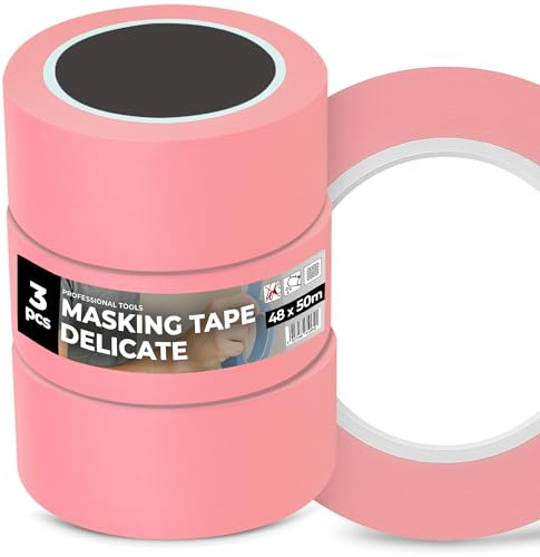 Instalguru 3x Ruban De Masquage Crêpe 48 mm x 50 m Surfaces Délicates Adhésif Rose Peintre Papier Washi pour Rénovation Travaux Intérieurs Fin Déco Artisan Peinture Décoration