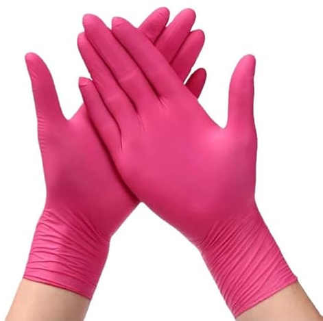 PBHOVIITG Guantes de nitrilo desechables color rosa, 20/50/100 unidades, for cocina, hogar, limpieza, salón belleza, cuidado mascotas, tinte for el cabello(Rose Red 100PCS,S)