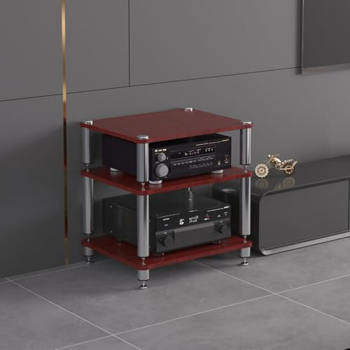 ZUGIATP Mobiletto AV HiFi A 3 Ripiani Ripiano In Legno Supporto Per Giradischi Mobile Stereo Sound Tower Rack Portaoggetti Per Console Multimediali(Teak color,Three-layer)