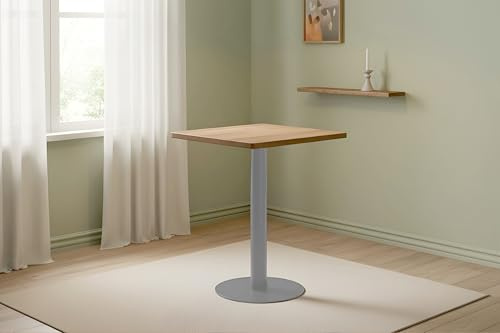 SAM Bistrotisch Emile 70x70 cm rund Akazienholz Natur Säulengestell Silber