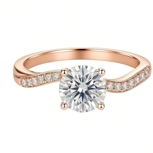 Whoiy Verlobungsringe 1ct Moissanite, Hochzeitsring 585 Echtgold Solitär Moissanite Trauringe 14k Rotgold für Damen Gr. 62 (19.7)
