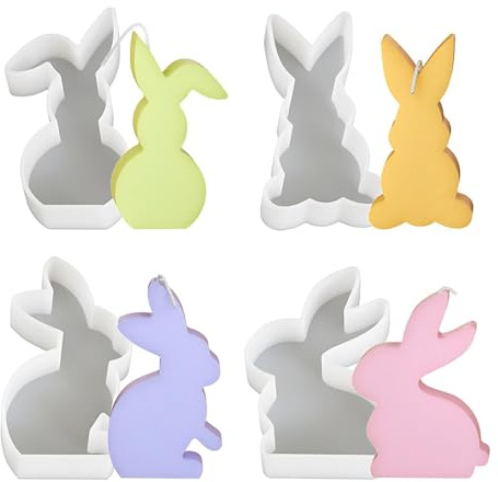 YIPFEN 4 Pezzi Stampo in Silicone Coniglio di Pasqua, Stampi in Silicone 3D per Coniglietto, Stampo per Gesso, Candele in Cera di Soia, Artigianato Creativo