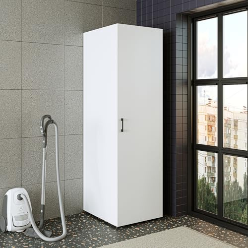 ROOMART Hochschrank 60 cm breit – kombinierbar mit Serie 2, 3 & Duo – Badezimmer- & Hauswirtschaftsschrank mit Einlegeböden (Weiß, ohne Schrankaufsatz, 1x Einlegeböden)