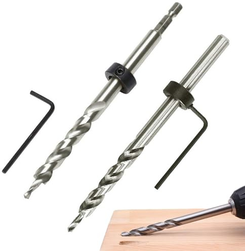 2Pcs Pocket Hole Drill Bit Set - 9.5mm Hex & Round Shank | Pocket hole jig bit with depth stop, spiral design. For woodworking/jigs. Durable. Reduces rework. Hex+round shank kit.