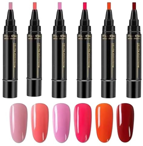 Nagellack Stifte Set Ohne Uv, 6 Farben Nagellackstifte Für Nägel, Schnelltrocknend Nageldesign Nagelkunst Stifte, Lack Stift | LED Gel Lack Pen | 6 Farben Nagellackstifte