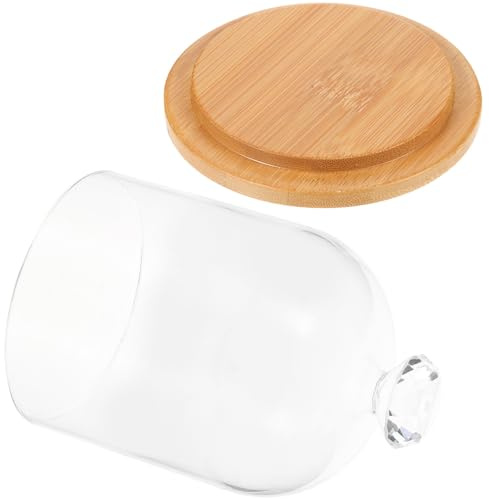 Artibetter Présentoir Dôme en Verre avec Base en Bambou, Vitrine Transparente Compacte et Solide pour Collection de Figurines, pour Comptoirs et Boîtes Micro DIY