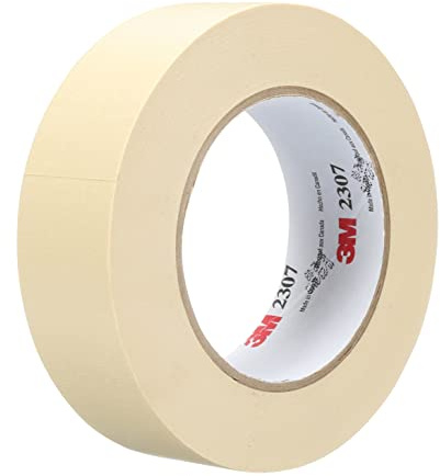 3M Masking Tape 2307, Tan Color, General Purpose, Rubber Adhesive, Crepe-Paper Backing, 24 mm x 55 m, 5.2 mil, 1 Roll