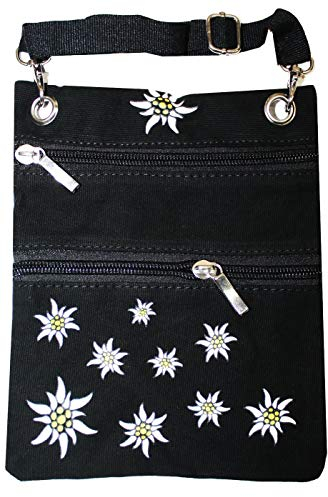 German Wear Trachtentasche Dirndl Tasche mit Edelweiss Trachten Baumwolltasche, Schwarz