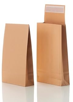 Faltentaschen B5 (250 Stück) 250x176x30 mm - Umschläge 110g/m² - Braun | haftklebende mit Klotzboden und Seitenfalte - Versandtaschen B5 aus braunem Kraftpapier