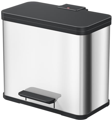 Hailo Öko duo Plus L Tret-Mülltrenner - freistehender 17+9 Liter Doppelmülleimer aus Edelstahl - Mülltrennsystem mit soft close Deckel - 2-fach Abfalltrenner für die Küche | Duo Plus L, Volumen 9 + 17 l, Edelstahl