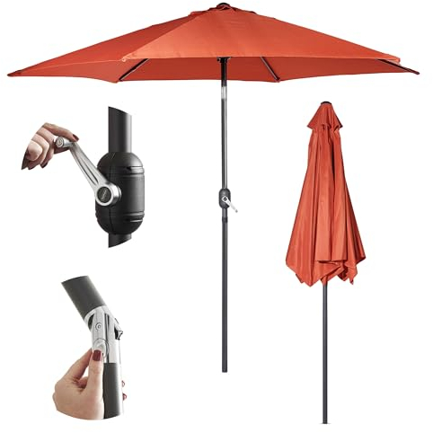 VonHaus Parasol 2.7M – Parasol Umbrella for Outdoor, Garden, Patio – Sun Shade Canopy with Hand Crank, Tilt Function, UV30+ Protection, Air Vent, Powder Coated Steel Frame