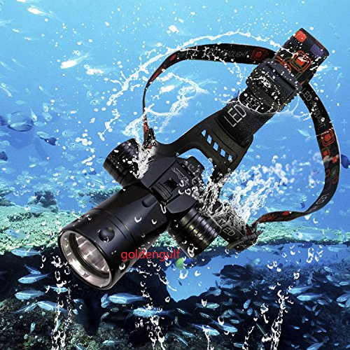 Bigmachine Linterna de Aluminio Recargable Impermeable para Buceo, natación, Senderismo, Camping, Caza, Pesca, Linterna Frontal submarina de 1800 lúmenes