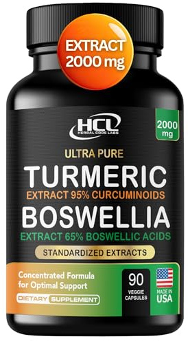 Turmeric Boswellia Extract Supplement 2000 mg – Extra Strength Boswellia Serrata with Turmeric Curcumin - 95% Curcuminoids with Boswellia Extract Capsules - Standardized High Potency - Made in USA