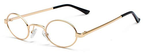 YHKF Brillen Vintage Brillen Männer Tiny Oval Metall Retro Brille Rahmen Frauen Kleine Runde Dekoration Zubehör-Gold