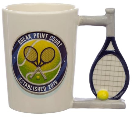 Puckator Tennis Ceramic Shaped Handle Tea Coffee Mug - Funny Home Accessories - Cute Gifts for Girlfriend - Large Mugs for Men Women Hot Drinks - Cute Cups Presents - Secret Santa Gift - Cup Set