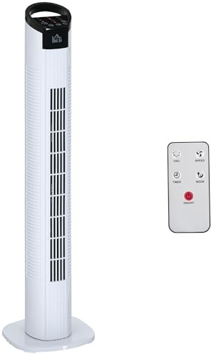 HOMCOM Turmventilator mit Fernsteuerung 70° Oszillierender Standventilator 78,5cm Säulenventilator 50 W 3 Modi & 3 Geschwindigkeiten Schwarz+Weiß