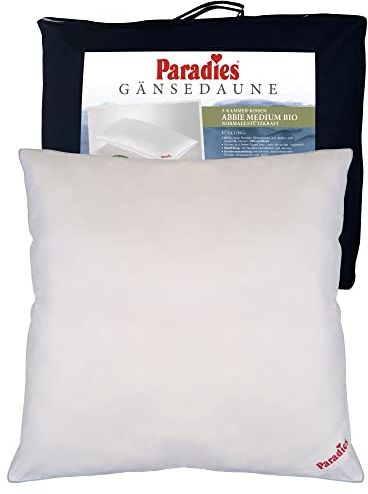 PARADIES Dreikammer-Kopfkissen 80x80 cm - 200g + 440g - Abbie medium Bio - mittelfestes Daunenkissen 80x80 mit RDS zertifizierten Gänsefedern und Daunen