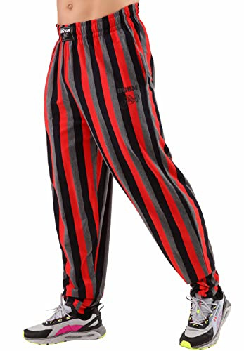 Men's Baggy Pants Loose Fit Stripped Gym Workout Sweatpants with Pockets (L, Red)