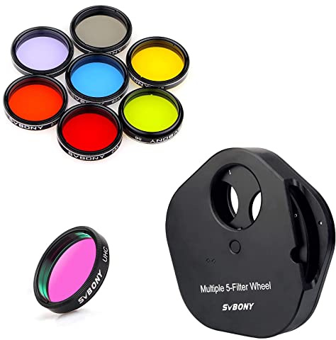 SVBONY SV133 1.25 inches Multiple 5-Position Filter Wheel, UHC & Moon Filter, CPL & 5 Color Filters Kit