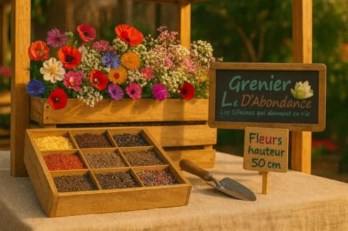 Lot de 1100 graines de Fleurs à semer - Le Grenier d'Abondance - Hauteur 50 cm - 10 sachets individuels.