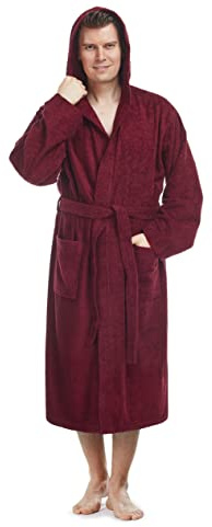 Badrock med huva för män | vaddlängd, Storlek män: XXL, Storlek unisex: XXL-3XL, Färg: Bordeaux