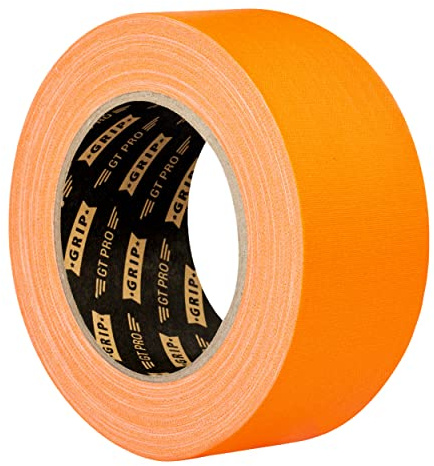 GRIP Eventbasics GT PRO Tape - Premium Neon Gaffa 50 mm x 25 m - neonorange | Neon Gewebeband fluoreszierend, matt, hohe Klebkraft, extrem reißfest, beschriftbar, bis zu 3 Wochen rückstandsfrei ablösbar