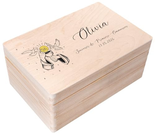 Creative Deco Personalisiert Kommunion Geschenke für Mädchen und Jungen - Holzkiste | Kelch und Taube Motiv | Individuelle Geschenk Erinnerungsbox | Erstkommunion Deko