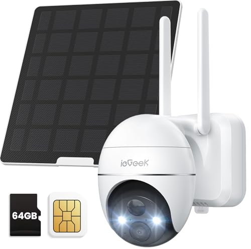 ieGeek 4G LTE Cellular Security Camera Outdoor with SIM Card, Solar No WiFi Wireless CCTV Camera Systems, 2K 360° PTZ Battery Camera, Color Night Vision, Motion Detection, Siren Light