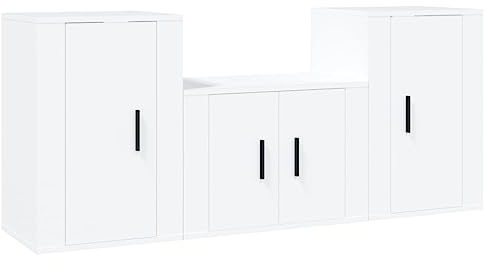 vidaXL TV Schrank Set 3-TLG., Wohnwand Wohnzimmer, Schrankwand Anbauwand mit Stauraum, Lowboard Fernsehtisch Wandmontage, Weiß Holzwerkstoff