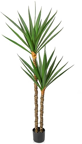 Oairse 5.2ft Artificial Yucca Tree Fake Large Agave Plant with 2 Detachable Agave Heads Tropical Floor Plants Faux Palm Trees for Home Office Corner Indoor Outdoor Decoration, 160cm