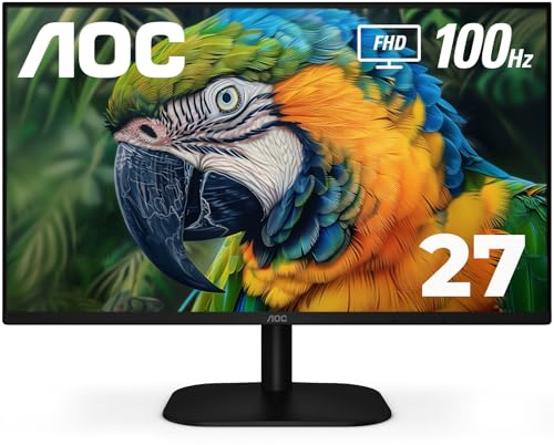 AOC Monitor IPS sin Marco 27B2H2 de 27 Pulgadas, FHD 1920 x 1080, 100 Hz, 101% sRGB, para el hogar y la Oficina, Entrada HDMI y VGA, Modo Azul bajo, Compatible con VESA, Negro