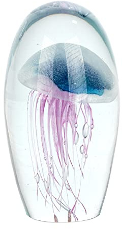 ROCKING GIFTS Pisapapeles Huevo de Cristal Medusa Azul Lila, Brilla en la Oscuridad, Adorno Decorativo Elegante de Sobremesa para Escritorio de Despacho, Oficina, Entrada Recibidor, 16 cm