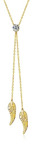 YAFEINI Engelsflügel Y Kette Damen 925 Sterling Silber Geburtsstein Kette Schutzengel Flügel Anhänger Halskette Gold/Rosegold Engelsflügel Schmuck Geschenk