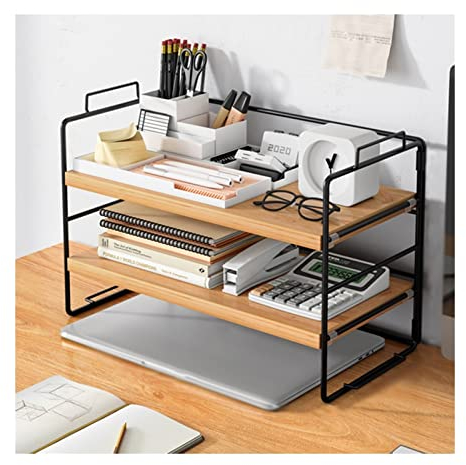 Regal Bücherregal 2-stufiges, einfaches Desktop-Bücherregal mit Schutzgeländer, Büro-Desktop-Aufbewahrungsregal, kleiner Schreibtisch-Organizer aus Eisen for Aufbewahren von Büchern, Akten und Büromat