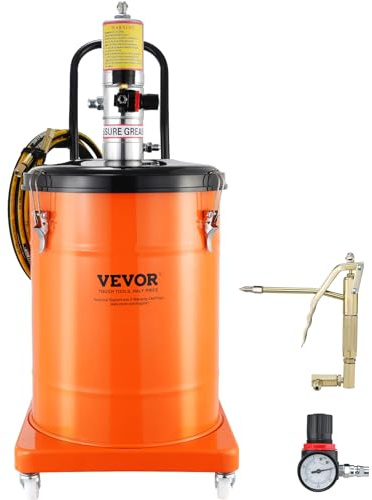 VEVOR Pompa per Grasso Pneumatica Rapporto Pressione 50:1 Pompa per Secchio Grasso Pneumatica da 40 Litri Pistola per Grasso Pompa per Grasso Portatile Ruote Tubo 4m Ugello 360° Raccordo NPT Standard