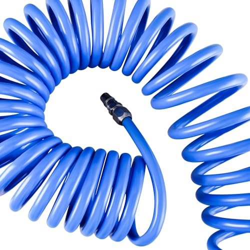 CNCYEAH Tuyau à air comprimé de 9 m, tuyau spiralé en polyuréthane, tuyau de compresseur avec raccord pour conduite d'air (diamètre intérieur : 6,5 mm, diamètre extérieur : 10 mm)