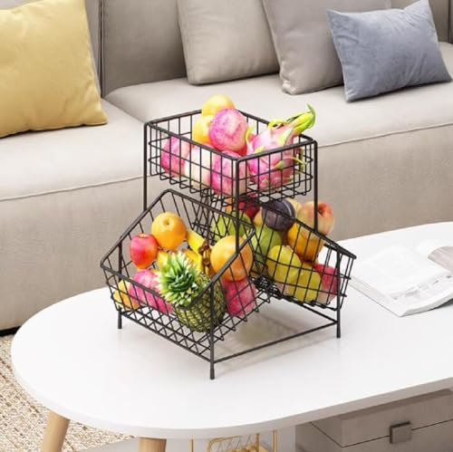 JUNYFFF Frutero De Metal 3 Pisos Vintage Cesta De Frutas Verduras Y Frutas Frescas,Negro