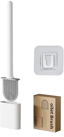 Scopino WC Silicone Scopettino Bagno Ad Asciugatura Rapida - Set a Manico Lungo, Montato a Parete/in Piedi - Scovolino WC