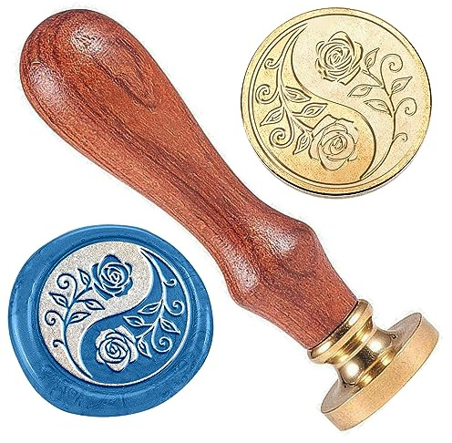 DELORIGIN Yin Yang Rosen Wachsstempel 25 mm Abnehmbarer Stempelkopf Aus Messing Siegelstempel Aus Wachs Mit Rosenblüte Für Umschläge Partyeinladungen Weinpakete Grußkarten